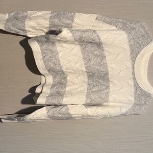 Striped Cable Knit Sweater in Ivory and Light Gray